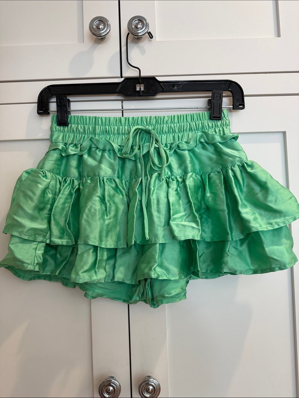 SHUG Lala Skirt. XS. Ruffled 100% Silk Skirt. Green